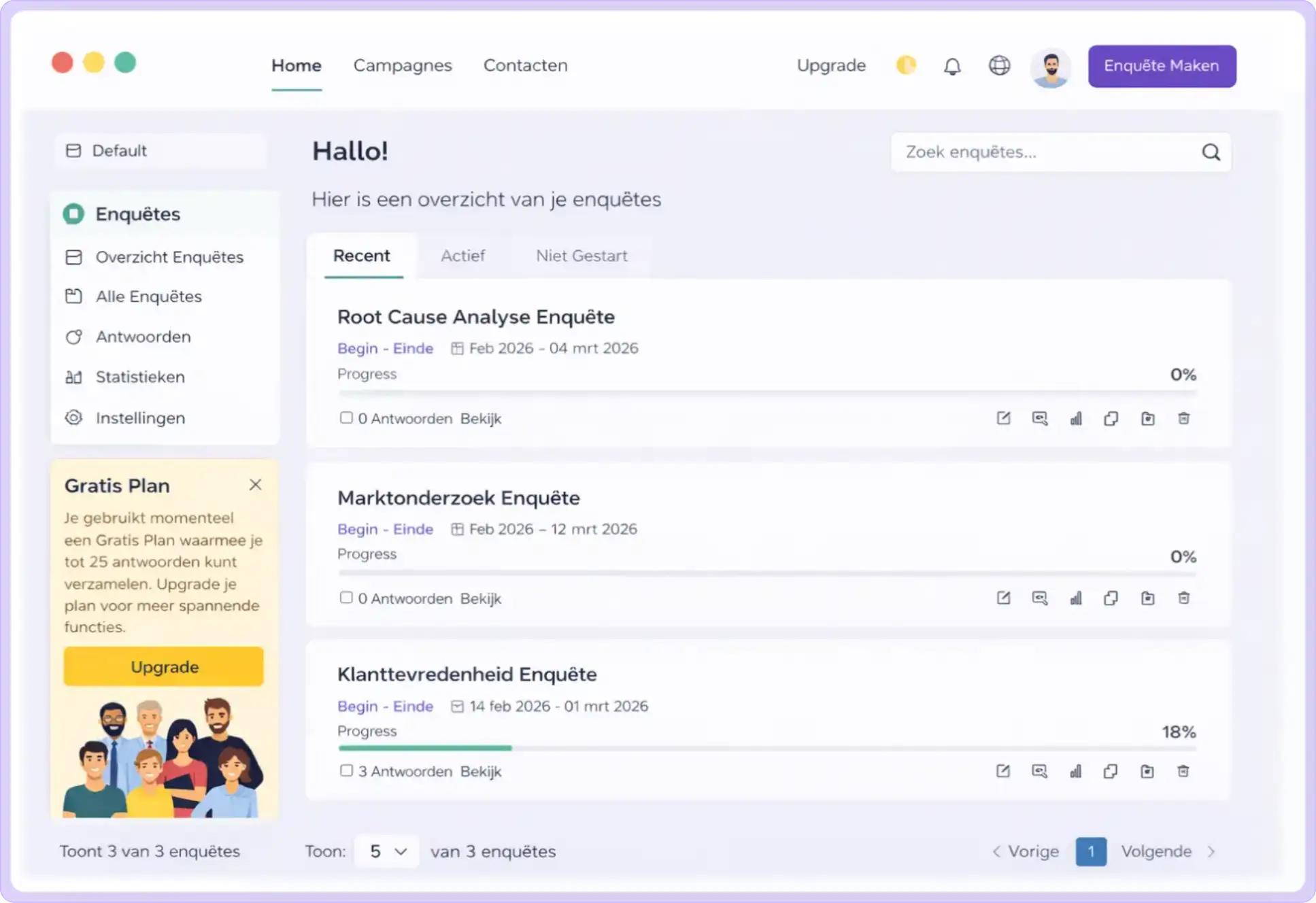 online enquête maken tool — voorbeeld Enquete.com