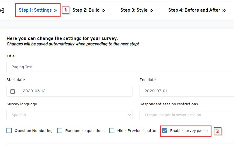 Pause a survey