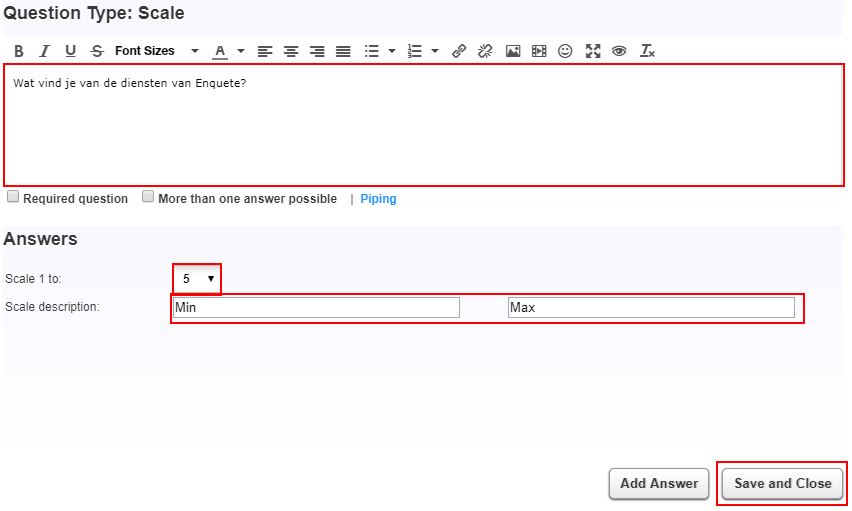 Scale question settings