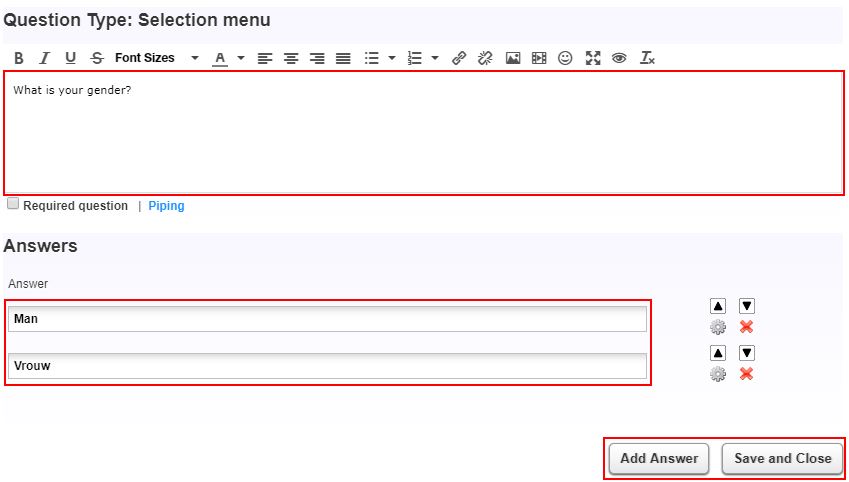 Selection question type settings