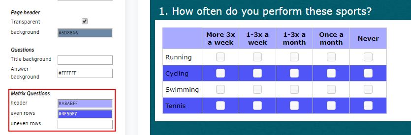 Style a matrix question option
